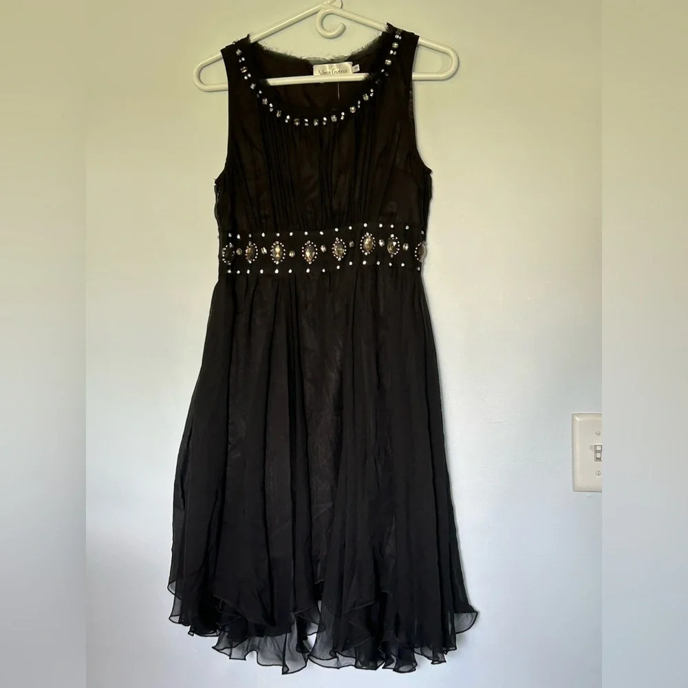 NWT Vera Cristina black ruffle sleeveless party dress sz 4